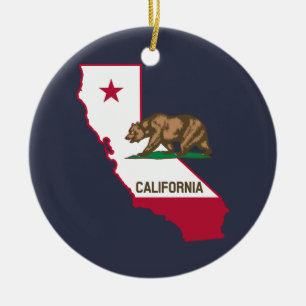 California Outline and Flag  Ceramic Tree Decoration