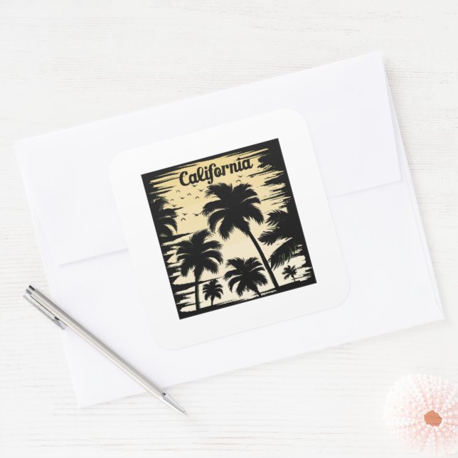 California Palm Tree Square Sticker (Envelope)