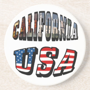 California Picture and USA Flag Text Coaster