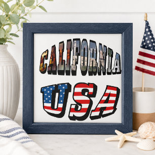 California Picture and USA Flag Text Tile