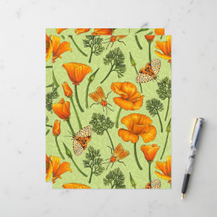California poppies and moths on honey dew