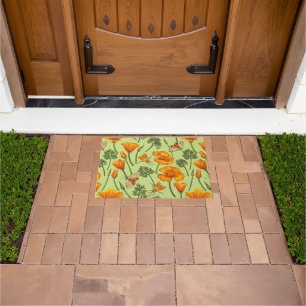 California poppies and moths on honey dew doormat