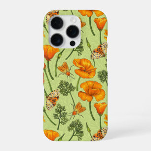 California poppies and moths on honey dew iPhone 16 pro case