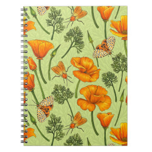 California poppies and moths on honey dew notebook