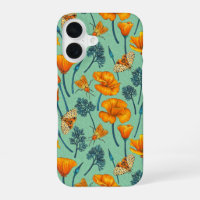 California poppies and moths on jade