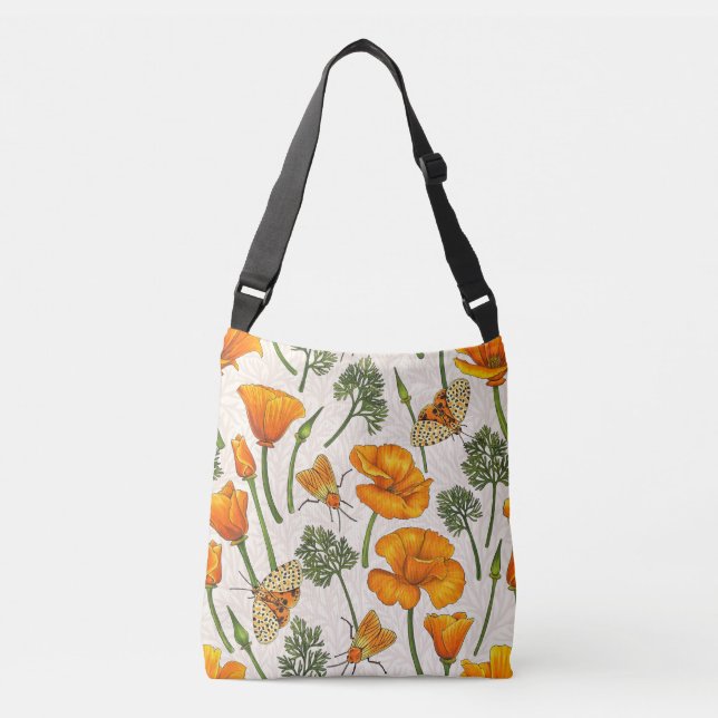 California poppies and moths on off white 2 crossbody bag (Front)