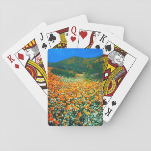 California Poppies and Popcorn wildflowers Playing Cards