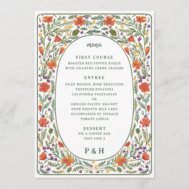 California Poppies Illustrated Dinner Menu (Front)