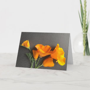 California poppies on black and white polka dots card