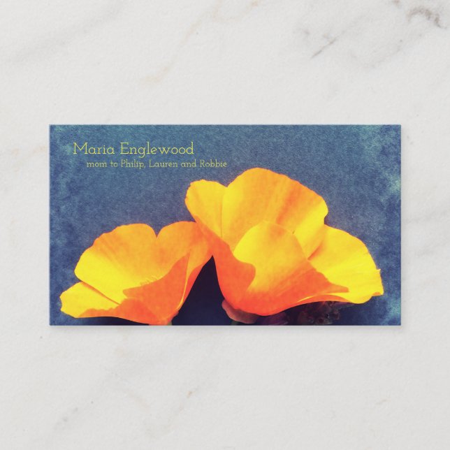 California poppies on blue calling card (Front)