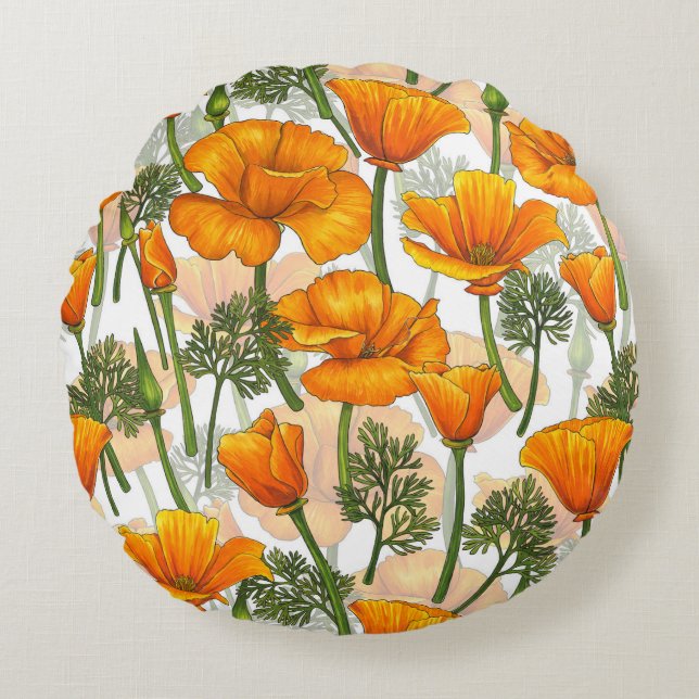 California poppies round cushion (Front)