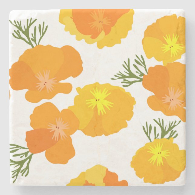 California Poppies Stone Coaster (Front)