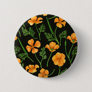 California poppies, summertime flowers, orange wil 6 cm round badge