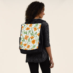 California poppies, summertime flowers, orange wil backpack