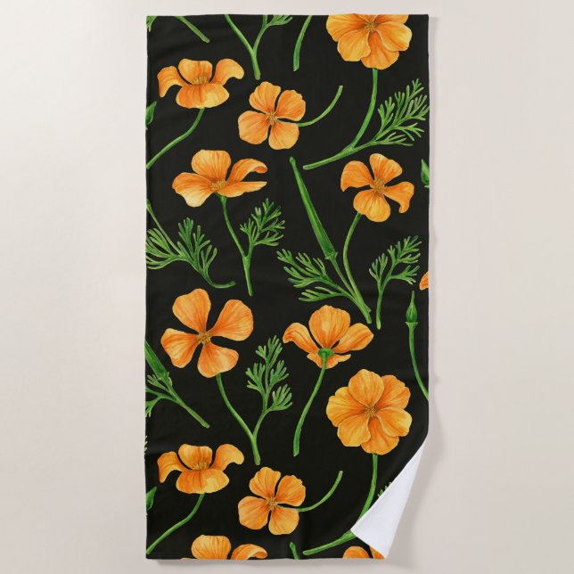 California poppies, summertime flowers, orange wil beach towel (Front)