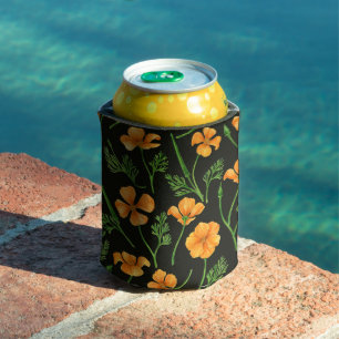 California poppies, summertime flowers, orange wil can cooler