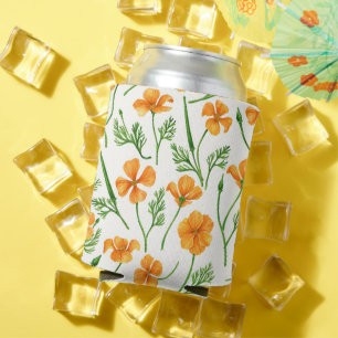 California poppies, summertime flowers, orange wil can cooler