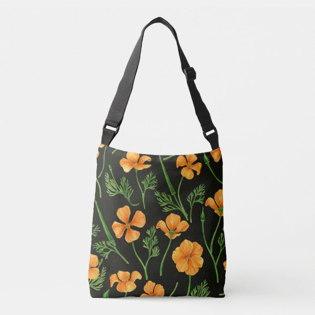 California poppies, summertime flowers, orange wil crossbody bag (Front)