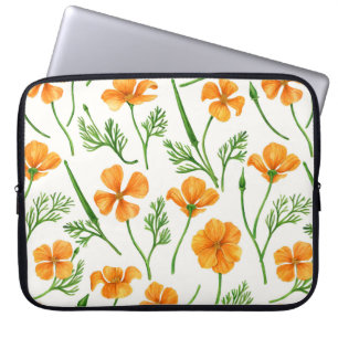California poppies, summertime flowers, orange wil laptop sleeve