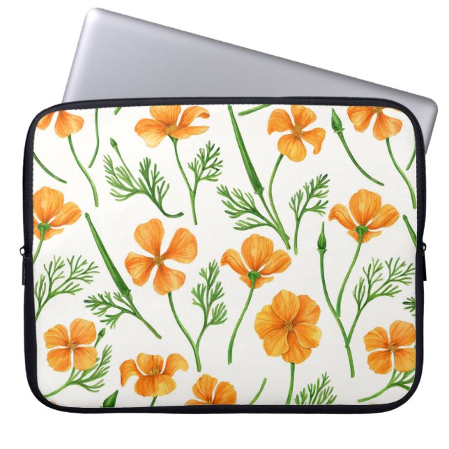 California poppies, summertime flowers, orange wil laptop sleeve (Front)