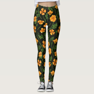 California poppies, summertime flowers, orange wil leggings