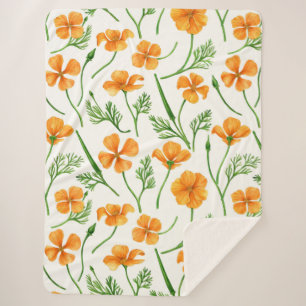 California poppies, summertime flowers, orange wil sherpa blanket