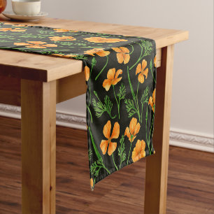 California poppies, summertime flowers, orange wil short table runner