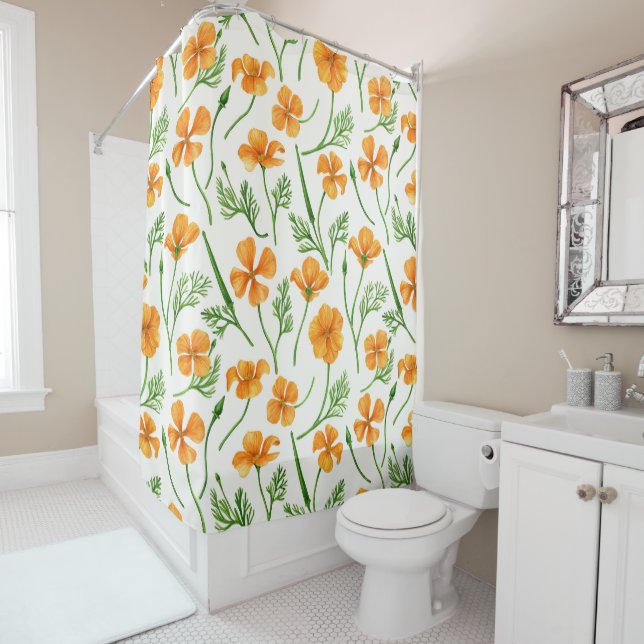 California poppies, summertime flowers, orange wil shower curtain (In Situ)
