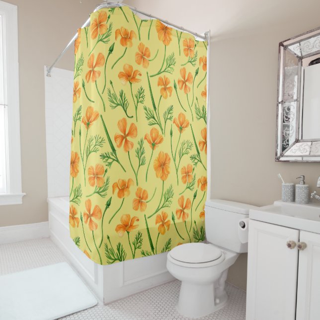 California poppies, summertime flowers, orange wil shower curtain (In Situ)