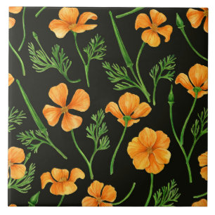 California poppies, summertime flowers, orange wil tile
