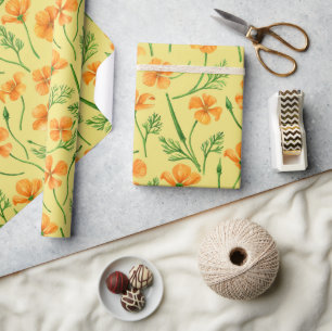 California poppies, summertime flowers, orange wil wrapping paper