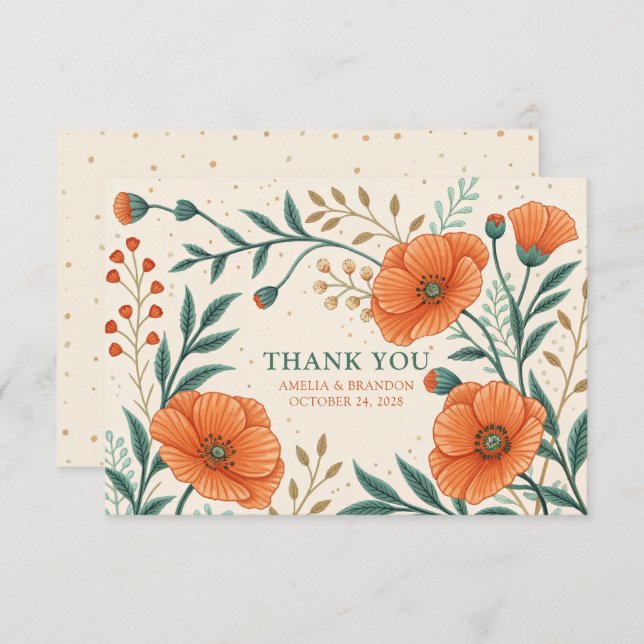 California Poppies Wedding Anniversary Thank You Card (Front/Back)