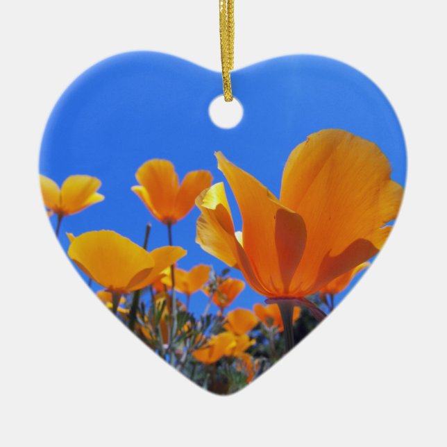 California Poppy Ceramic Tree Decoration (Front)