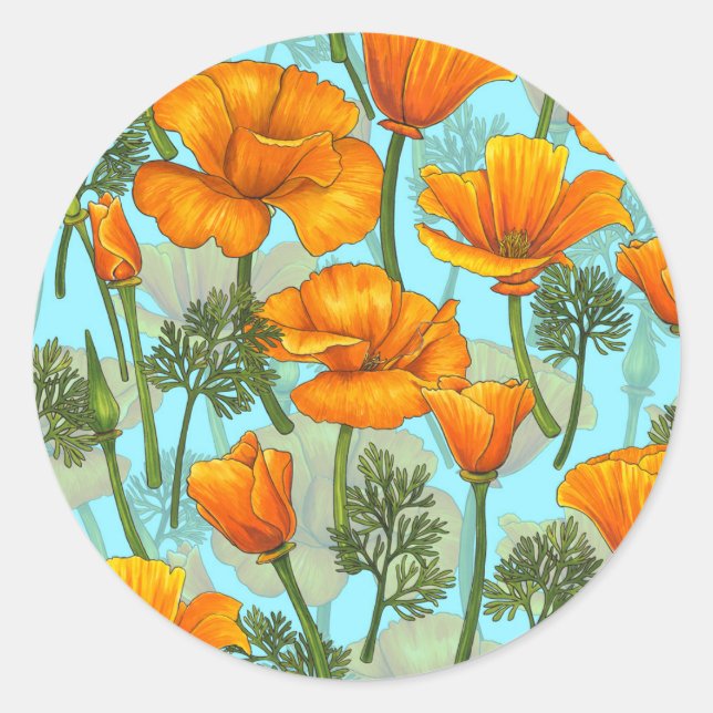 California poppy classic round sticker (Front)