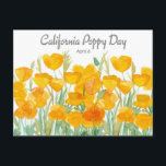 California Poppy Day April 6 Watercolor Wildflower Holiday Postcard<br><div class="desc">Say hello on California Poppy Day with this card featuring bright cheerful orange poppy flowers painted with watercolor. This day was dedicated to honor this lovely flower in 2010 to help people learn about native plants and protect them.</div>