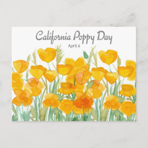 California Poppy Day April 6 Watercolor Wildflower Holiday Postcard