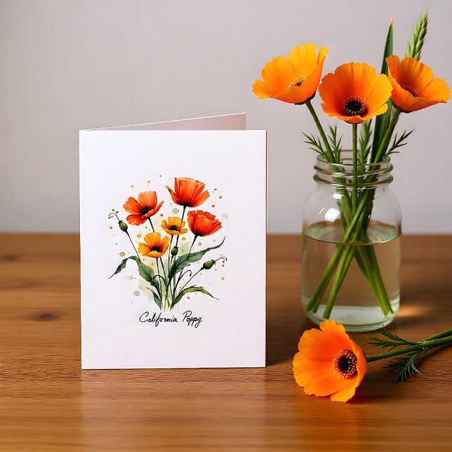 California Poppy Floral Blank Note Card (Creator Uploaded)