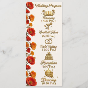 California Poppy Floral Wedding Program Card