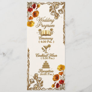California Poppy Floral Wedding Program Card
