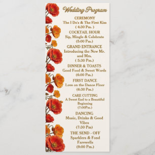 California Poppy Floral Wedding Program Card