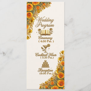 California Poppy Floral Wedding Program Card