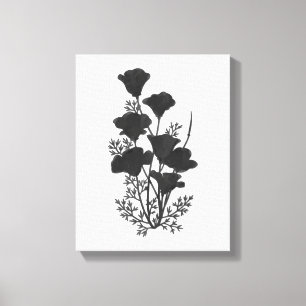 California Poppy Flower Silhouette U Pick Bg Colou Canvas Print