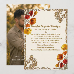 California Poppy Gold Photo Wedding Invitation 5x7