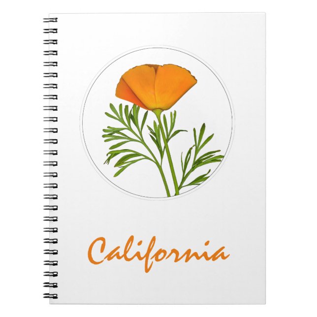 California Poppy in a Circle, "California" Text Notebook (Front)