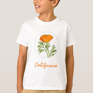 California Poppy in a Circle, "California" Text T-Shirt