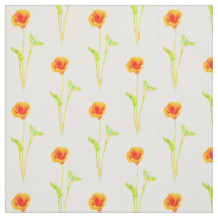 California Poppy Orange Flower Pattern Fabric