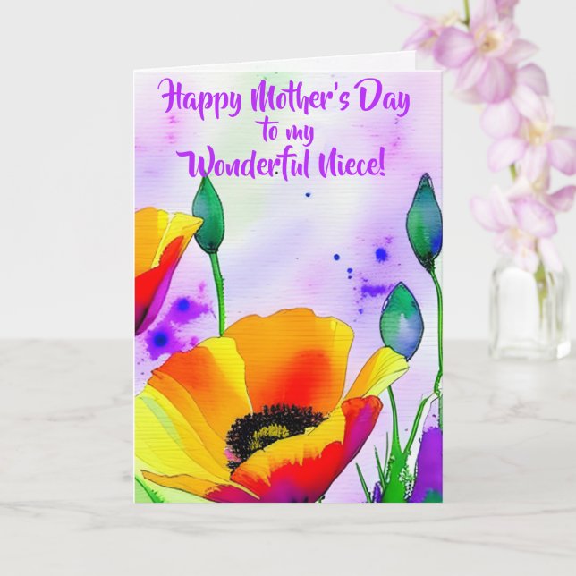 California Poppy Personalised Niece Mother's Day Card (Orchid)