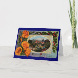 California Poppy Vintage Christmas Holiday Card