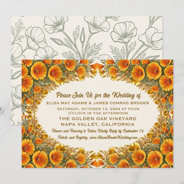 California Poppy Wedding Invitation (Front/Back)