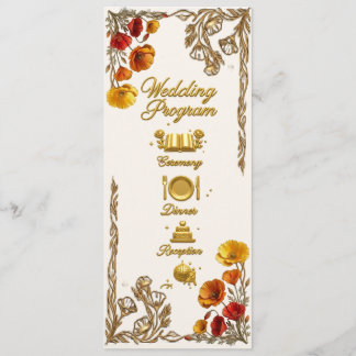 California Poppy Wedding Program Card